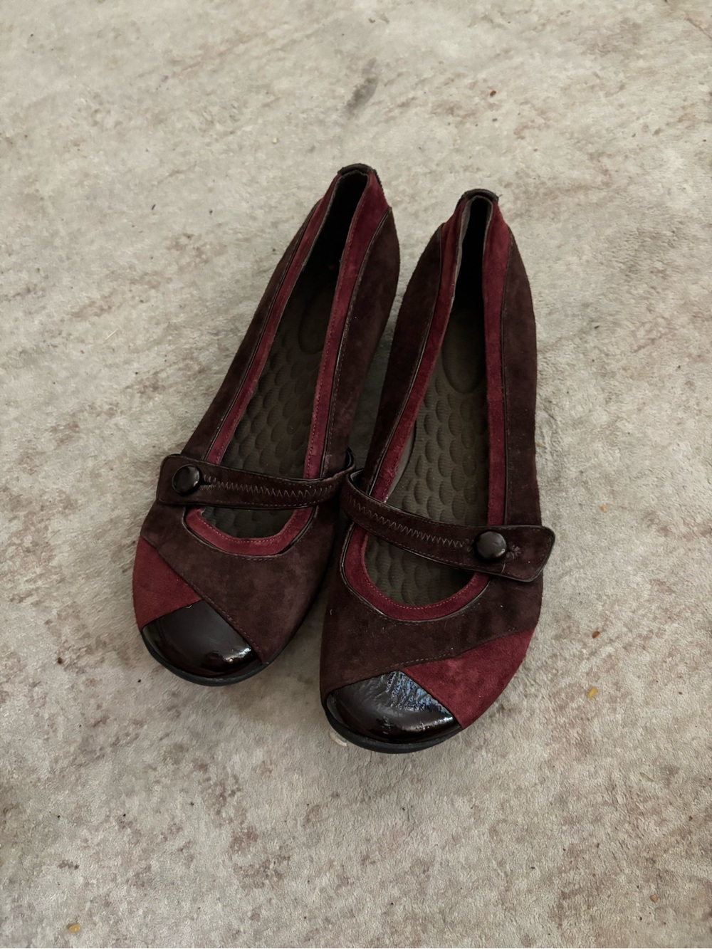 Privo Burgundy & Brown Suede Mary Jane Flats